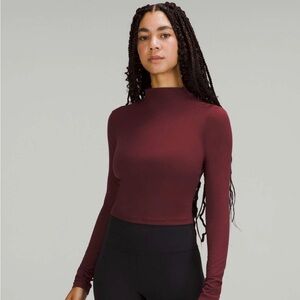 lululemon athletica align Long Sleeve Mock Neck Crop Top in Red Merlot